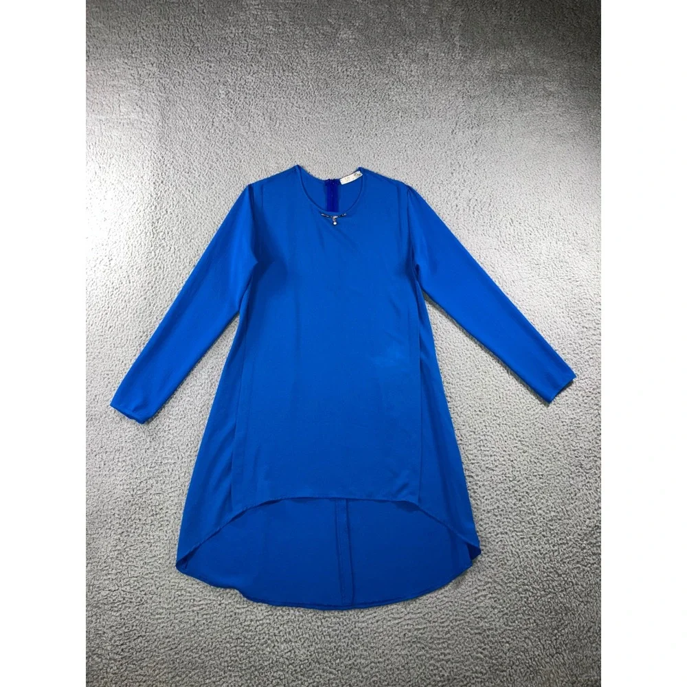 Tunic‎ Dress 10-12 Cobalt Blue Embellished Lagenlook Layering Long Sleeve Modest